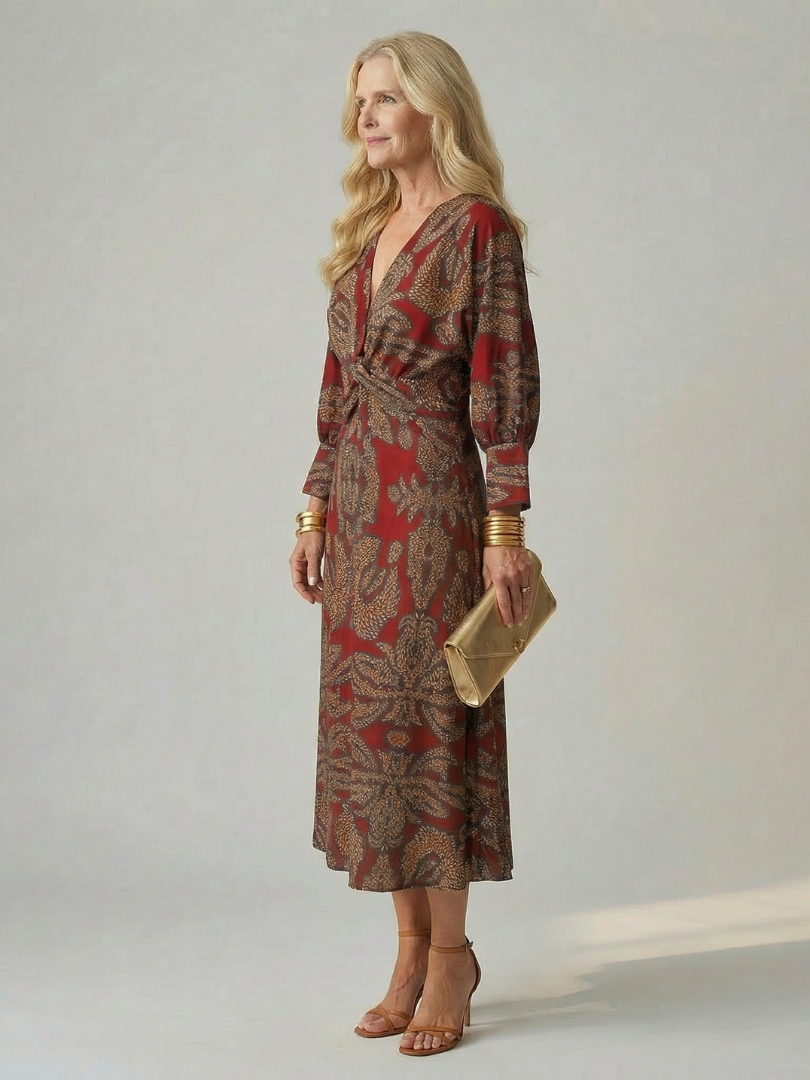 Luna | Vestido midi envuelto natural