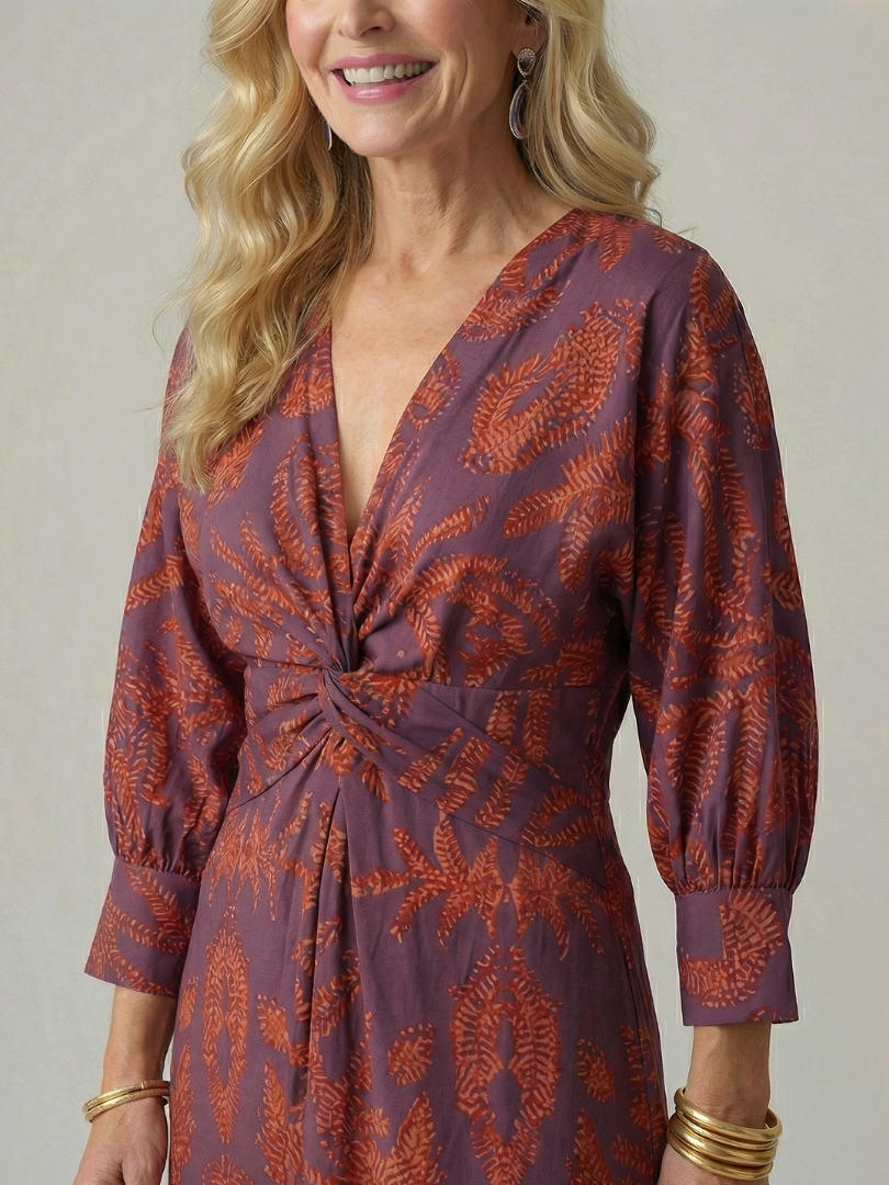 Luna | Vestido midi envuelto natural