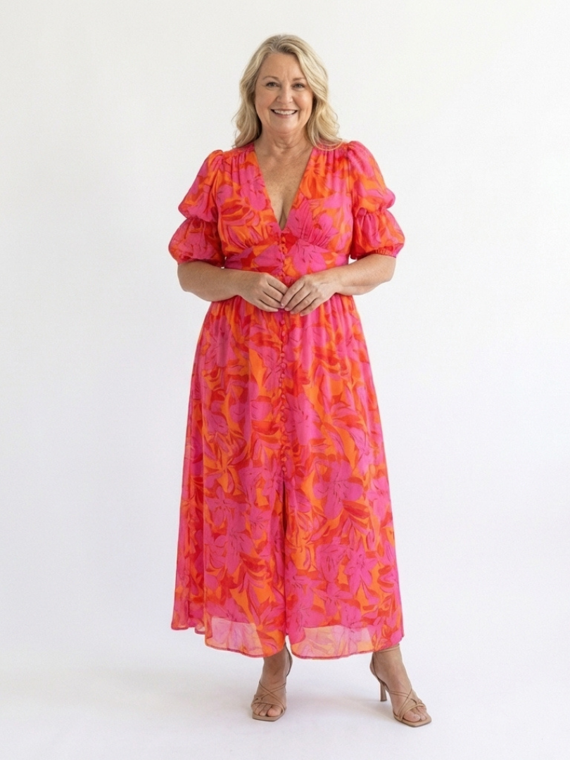 Stella & Grace™ | Vestido midi con cuello en V floral