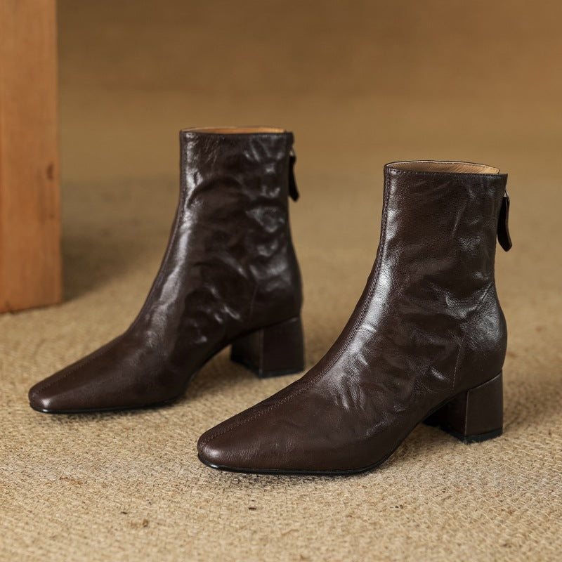 Riona – Botines de tacón de tacón de cuero genuino