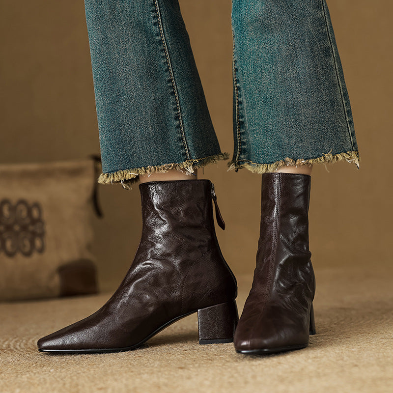 Riona – Botines de tacón de tacón de cuero genuino