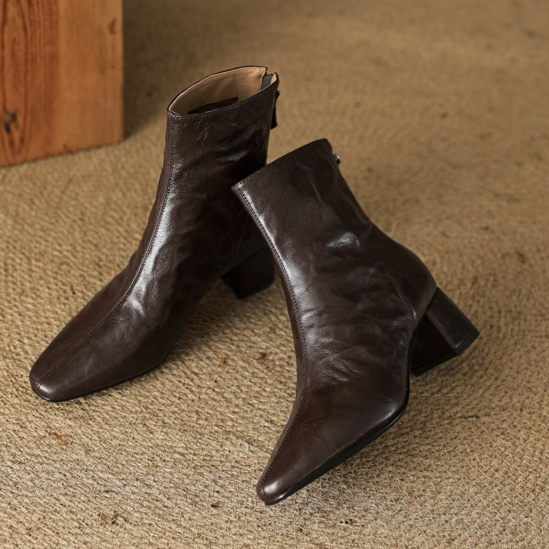 Riona – Botines de tacón de tacón de cuero genuino