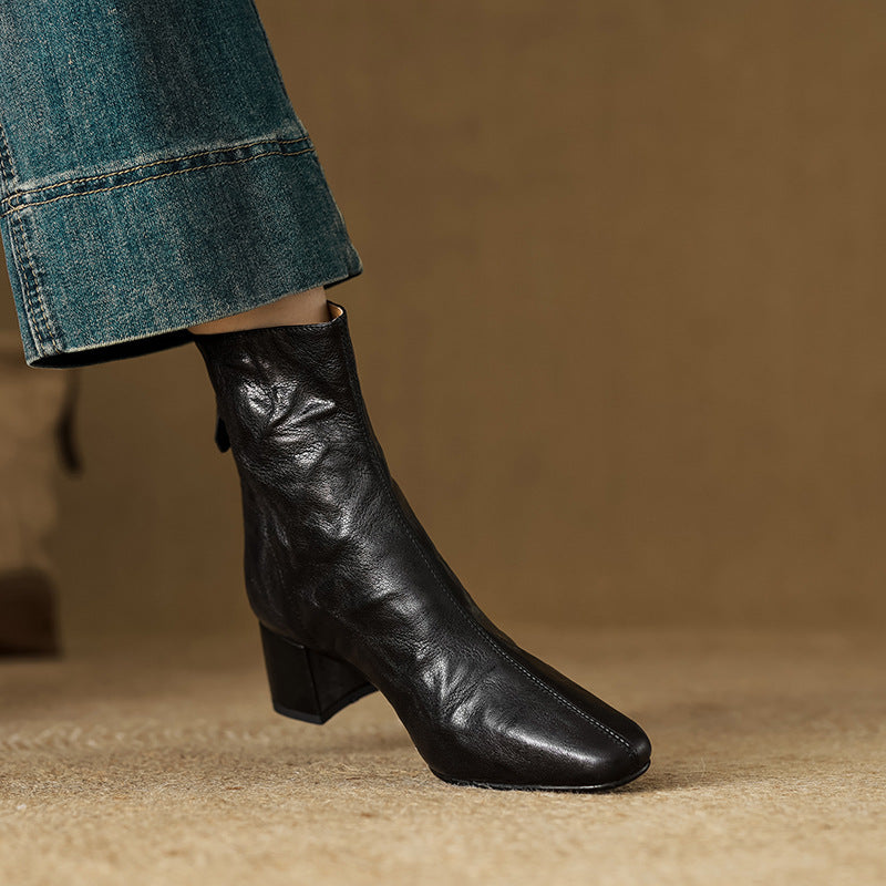 Riona – Botines de tacón de tacón de cuero genuino