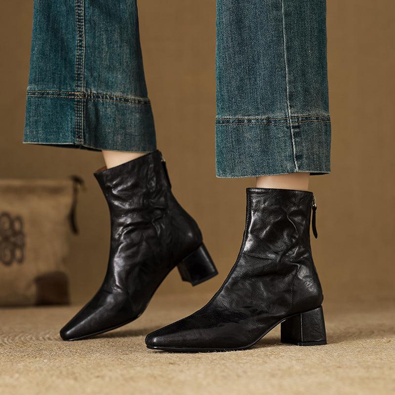 Riona – Botines de tacón de tacón de cuero genuino