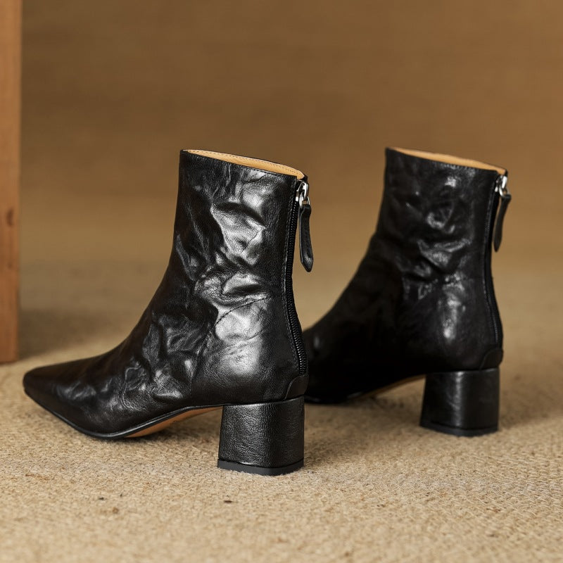 Riona – Botines de tacón de tacón de cuero genuino