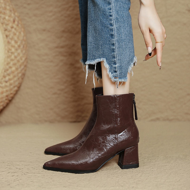 Riona – Botines de tacón de tacón de cuero genuino
