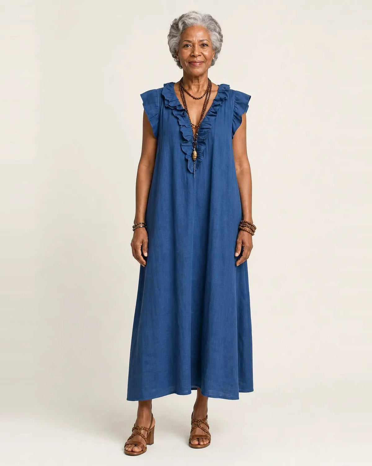 Joseta | Vestido largo con cuello en V con volantes