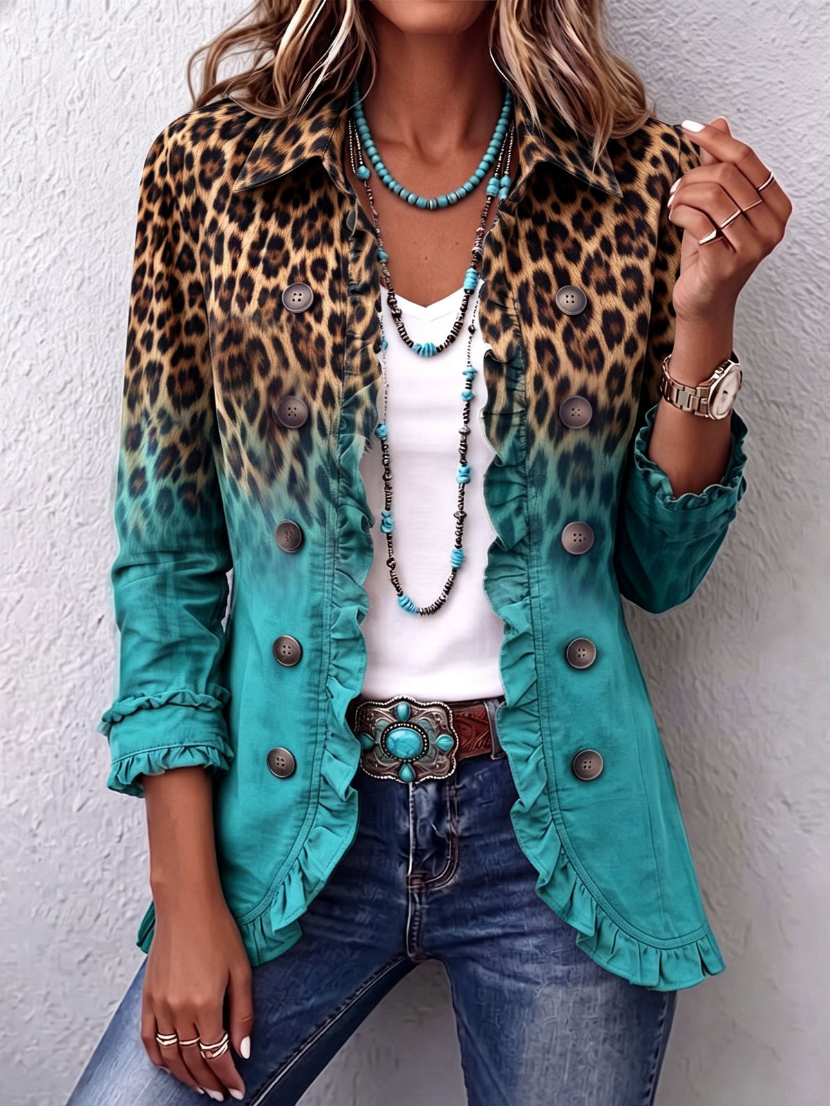 Elspeth™ | Chaqueta Blazer con Volantes Ombre Ombre