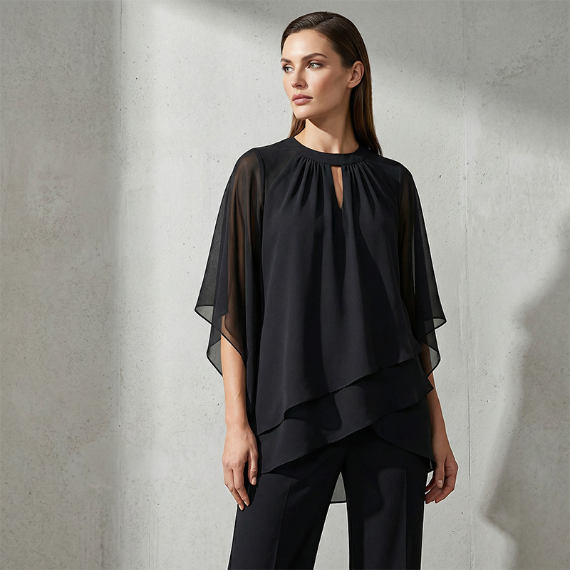 Jeaniny | Blusa asimétrica en capas y conjunto de pantalones de pierna ancha