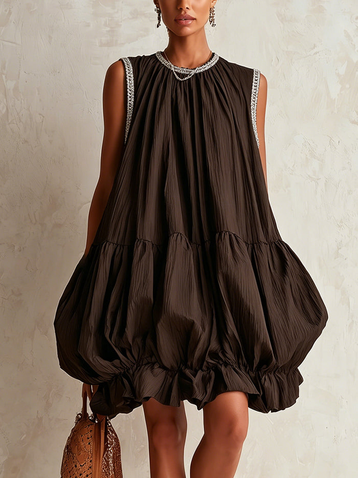 Coleta | Mini vestido sin mangas con dobladillo abullonada marrón