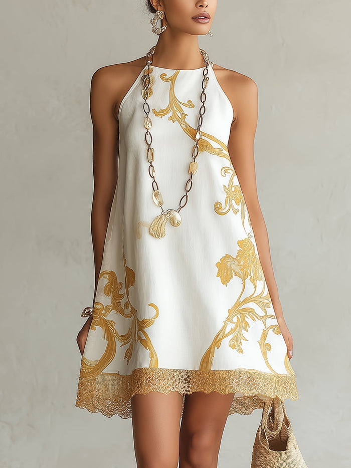 Héloïsé | Mini vestido de encaje blanco con detalles dorados