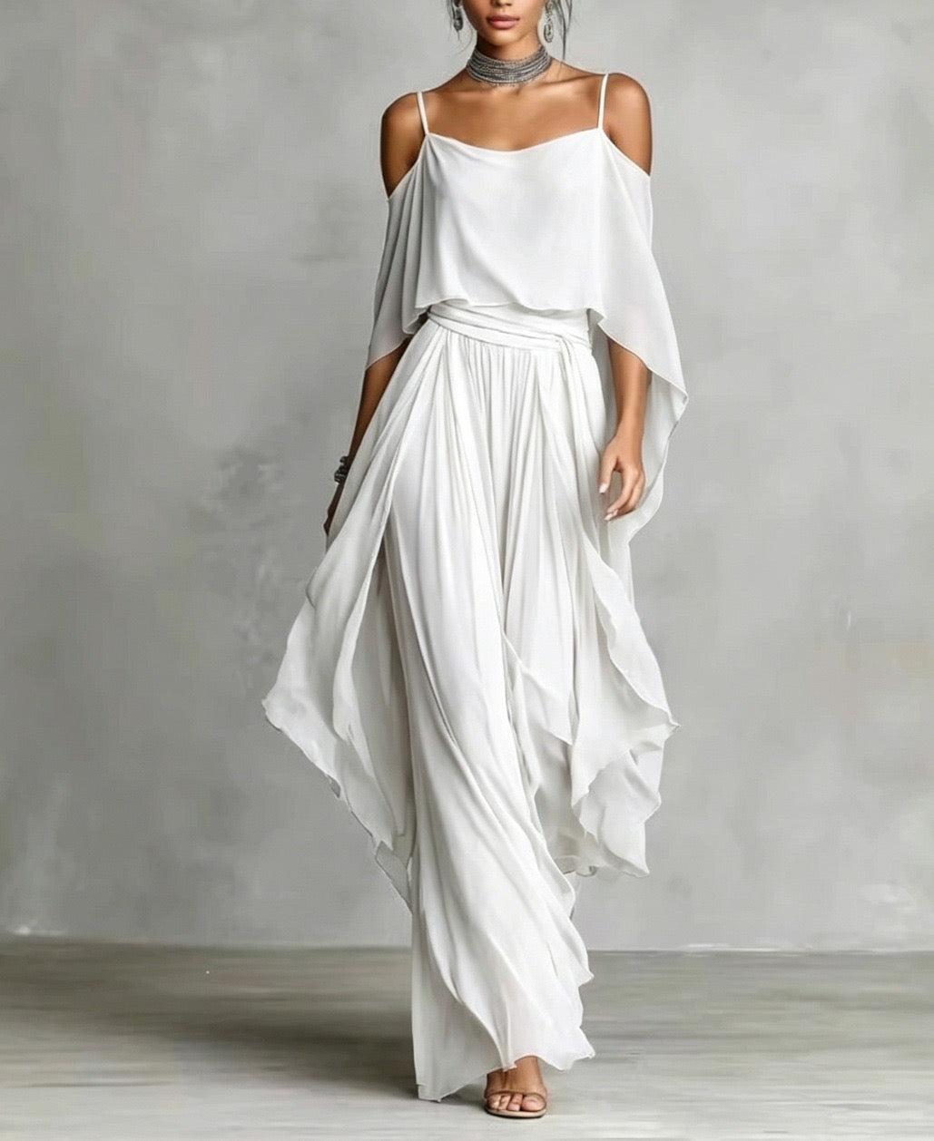 Freja – Conjunto elegante de gasa con pantalones anchos