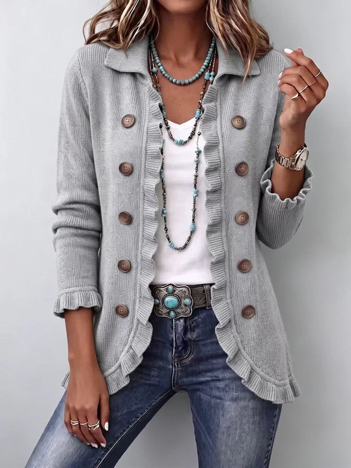 Elowen | Chaqueta con volantes de punto acanalado gris Heather