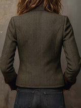 Blazer vintage para mujer con estampado de espiga y ribetes en contraste