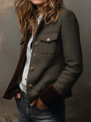Blazer vintage para mujer con estampado de espiga y ribetes en contraste