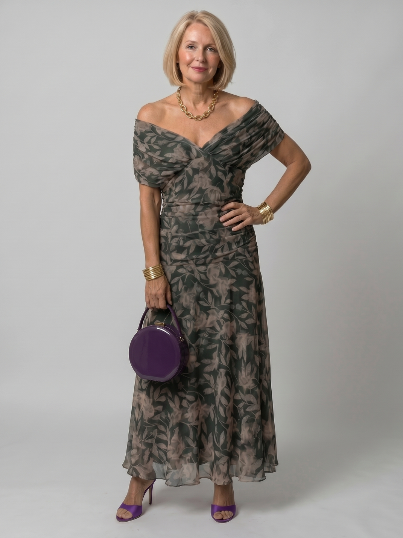 Stella & Grace™ | Vestido midi con flow de hombros descubiertos