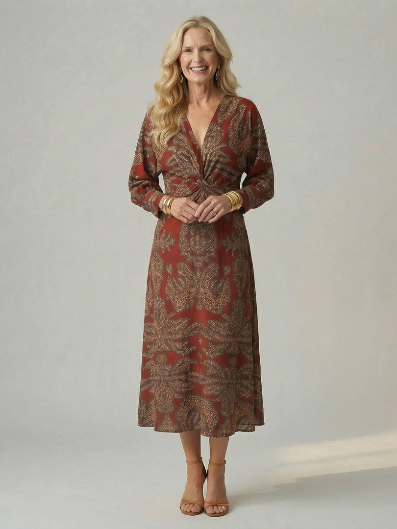 Luna | Vestido midi envuelto natural