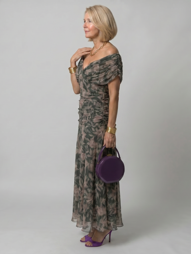 Stella & Grace™ | Vestido midi con flow de hombros descubiertos