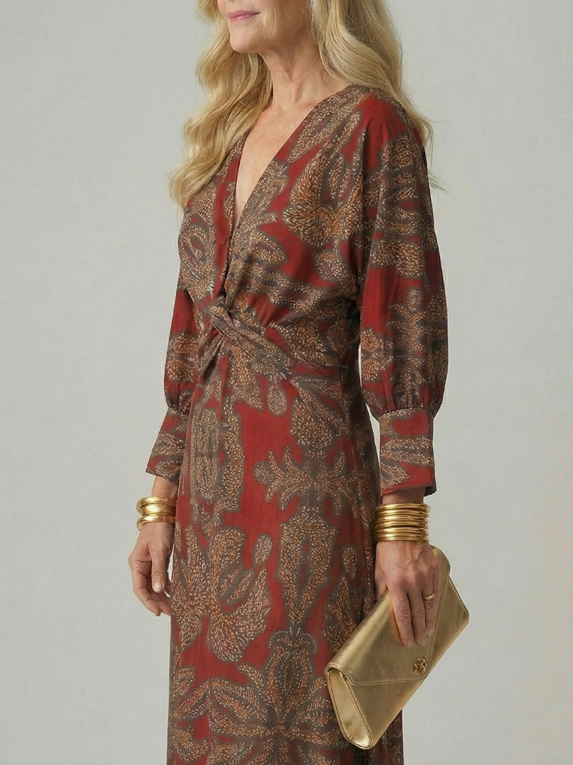 Luna | Vestido midi envuelto natural