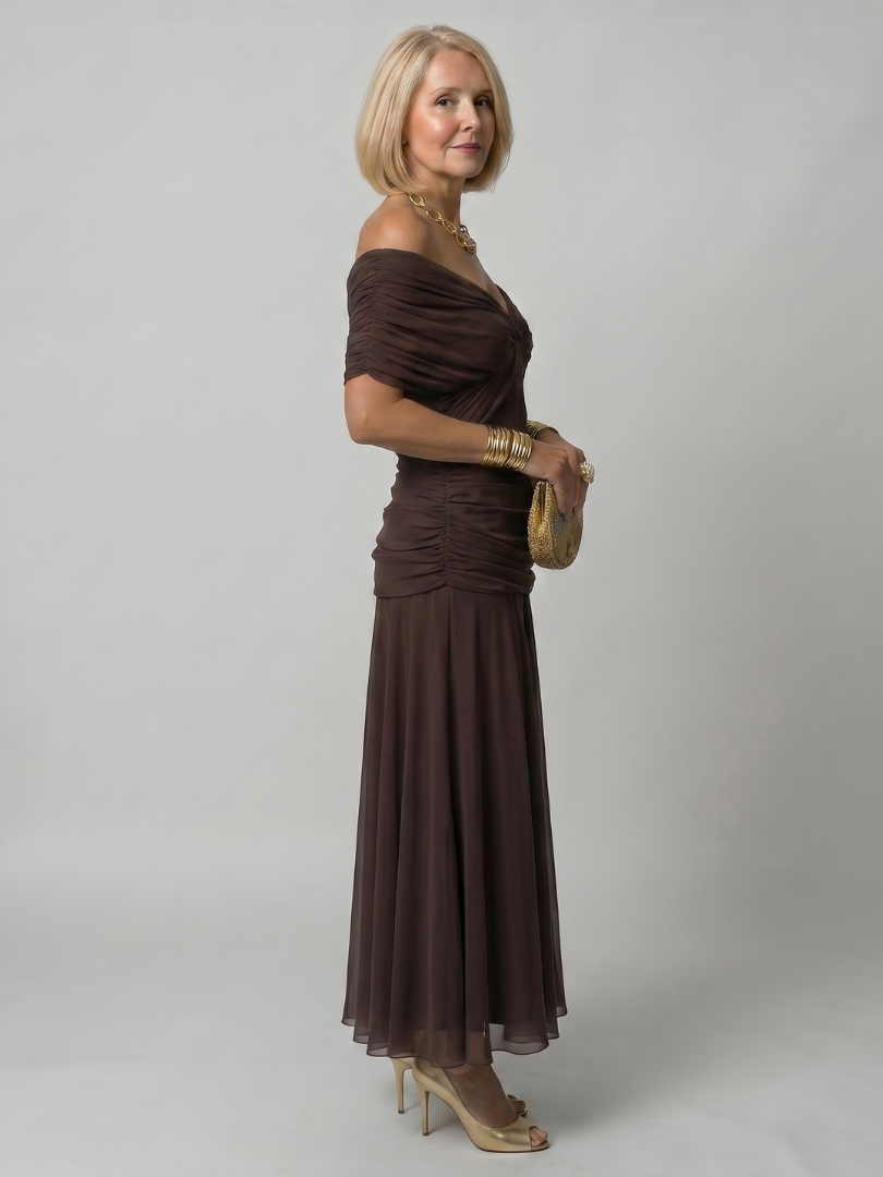 Stella & Grace™ | Vestido midi con flow de hombros descubiertos