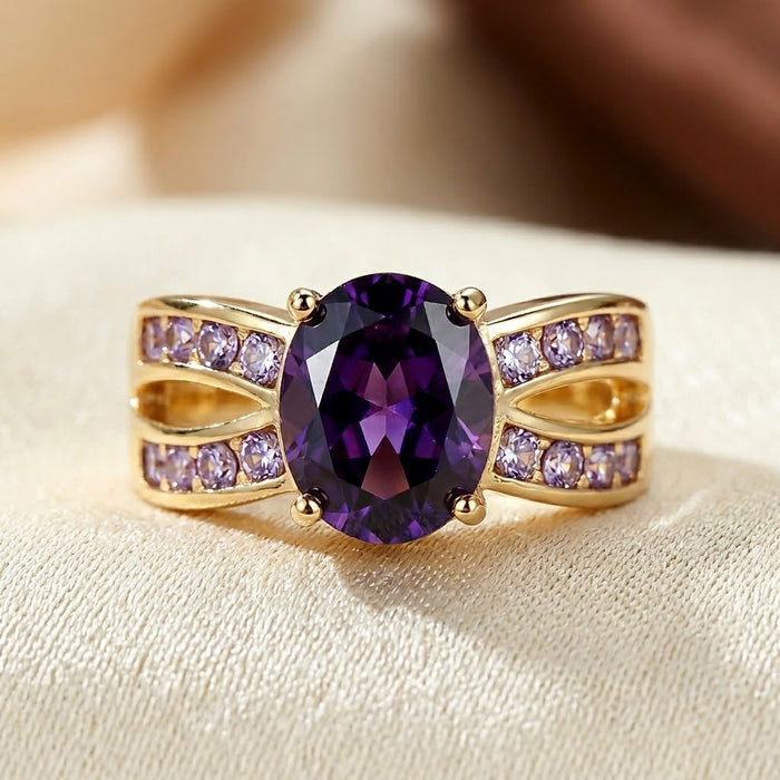 Anillo de banda dividida de amatista de oro