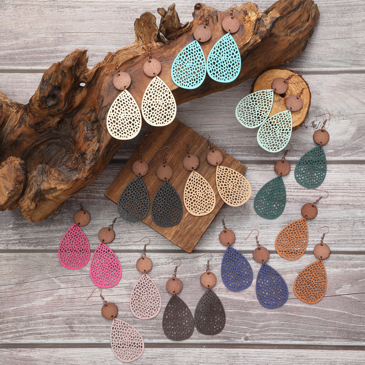 Eliana - Pendientes de cuero de PU ahuecados de estilo vintage