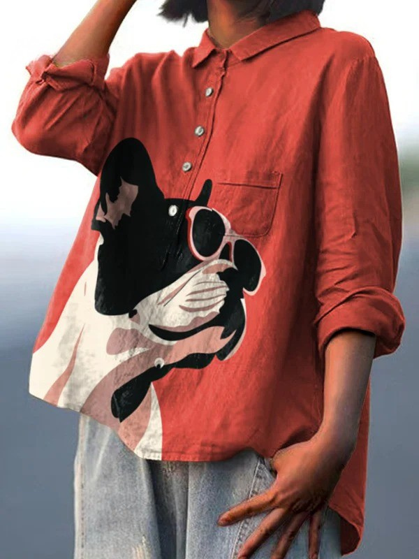 Samantha | Camisa informal con bulldog francés con gafas de sol