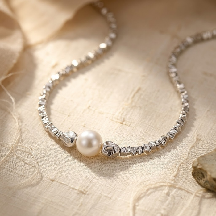 Collar de gargantilla de perlas minimalista de plata