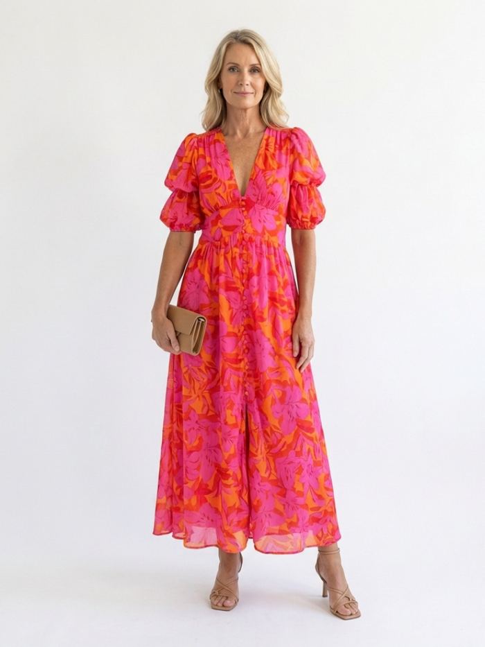 Stella & Grace™ | Vestido midi con cuello en V floral