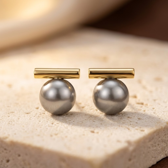 Pendientes de perlas de barra de oro