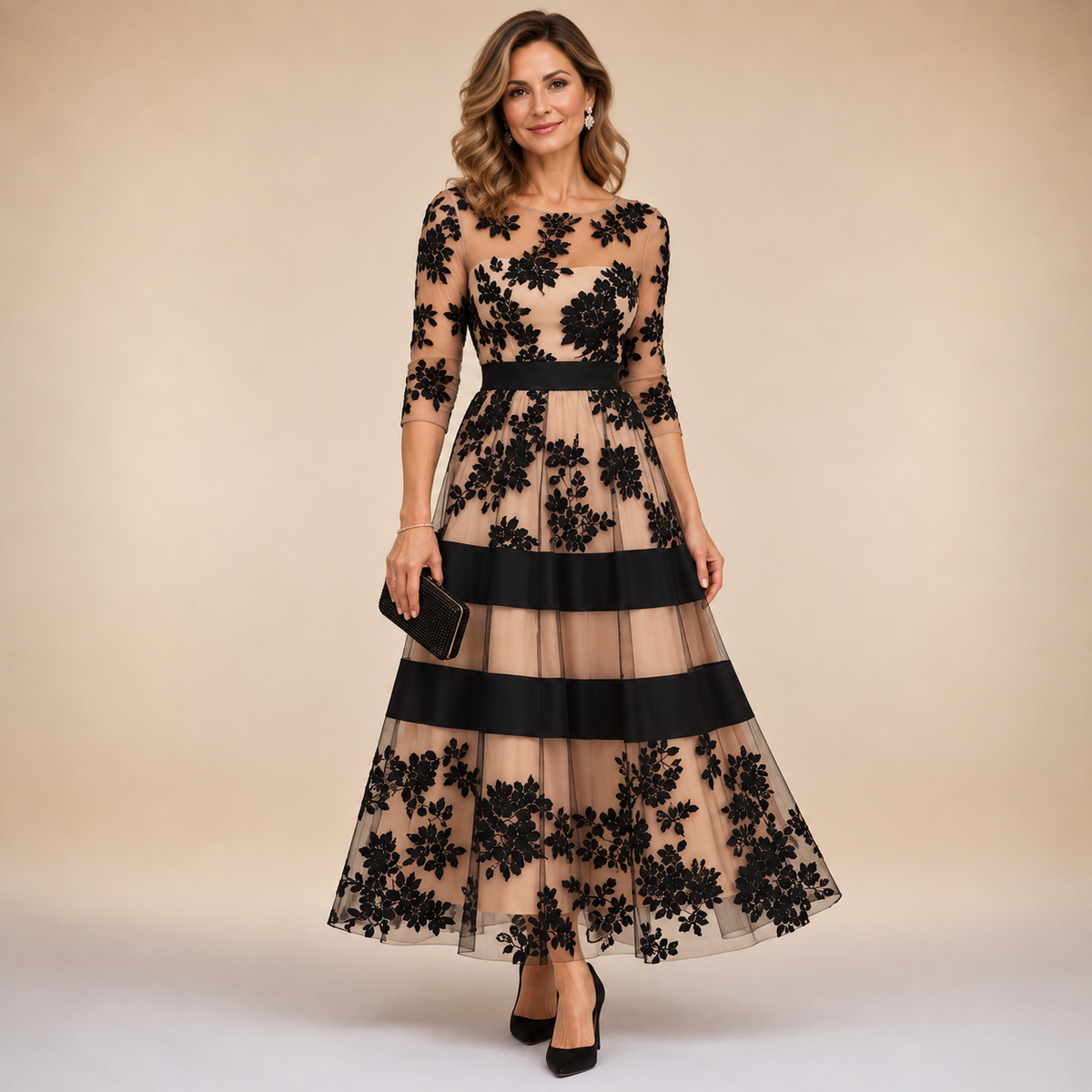 Adrielle | Vestido elegante con encaje floral
