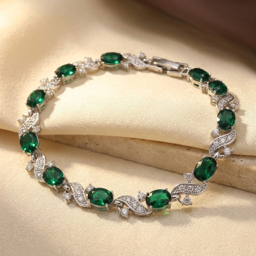 Pulsera de esmeralda vintage esmeralda plateada