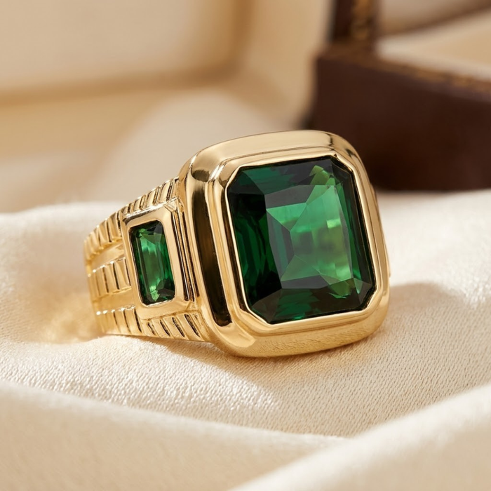 Anillo de sello esmeralda de oro