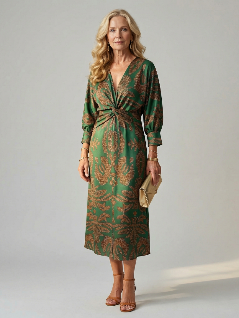 Luna | Vestido midi envuelto natural