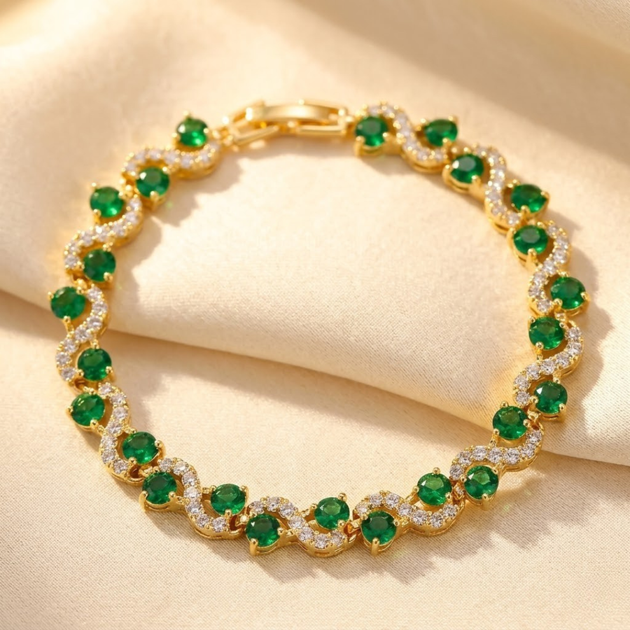 Pulsera de halo de esmeralda de oro
