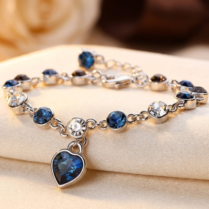 Pulsera de cadena de corazón de zafiro de plata