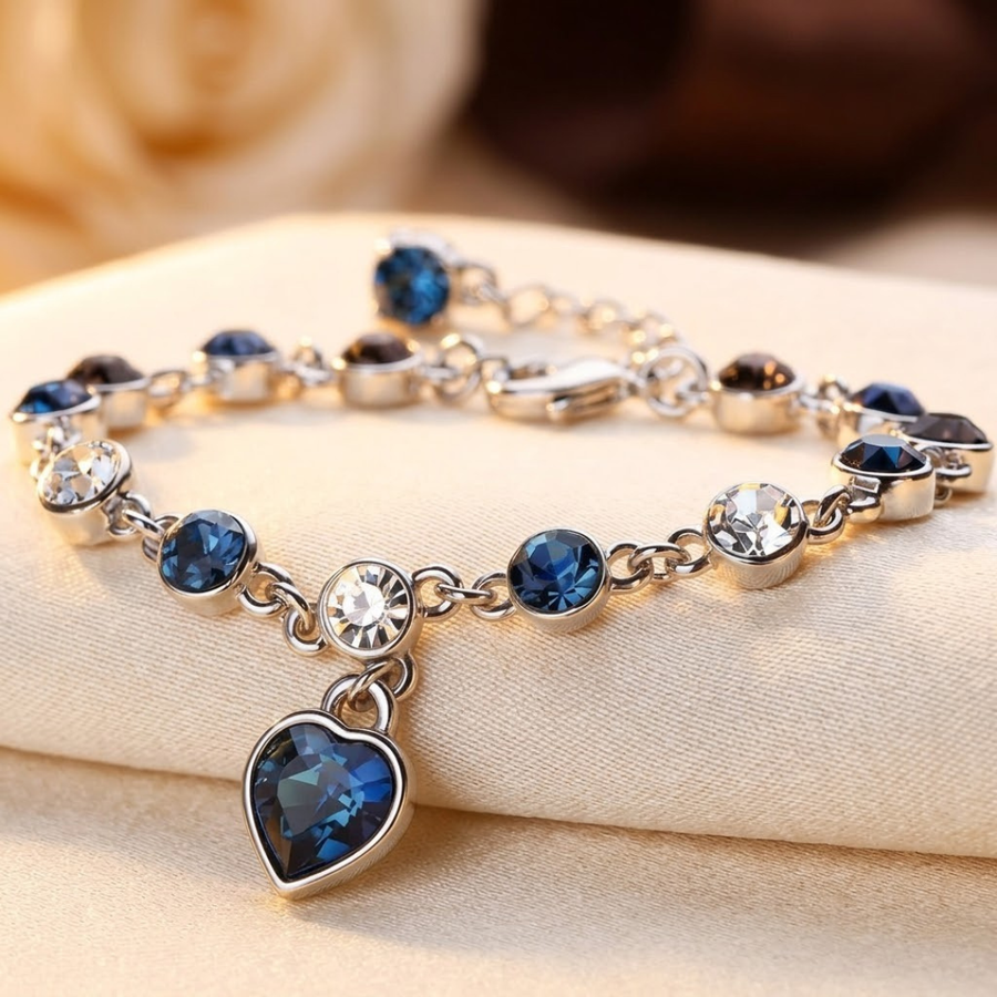 Pulsera de cadena de corazón de zafiro de plata