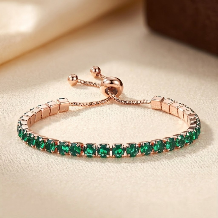 Pulsera de tenis ajustable esmeralda de oro