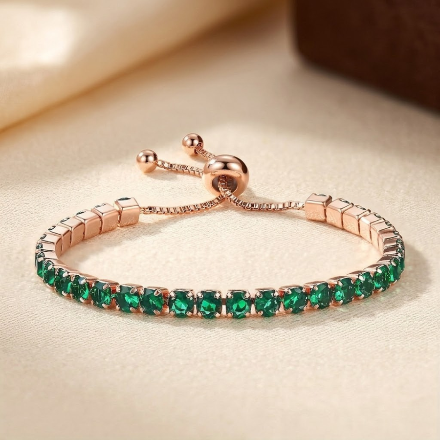 Pulsera de tenis ajustable esmeralda de oro