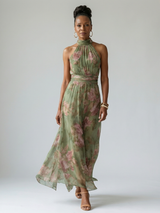 Charlotte-Rose | Vestido midi con estampado floral y cuello halter