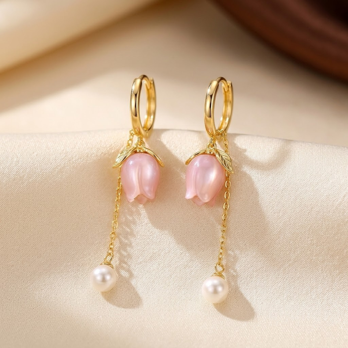 Pendientes de gota florales de perlas