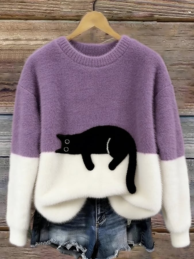 Aileen™ | Elegante camiseta de punto de corte oversize con estampado de gatos