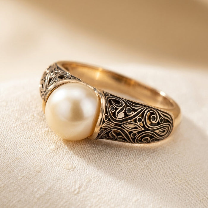 Anillo de perla de filigrana de oro