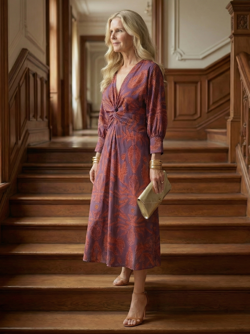 Luna | Vestido midi envuelto natural