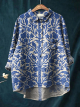 Natalie | Camisa casual con estampado de arte floral vintage de la India