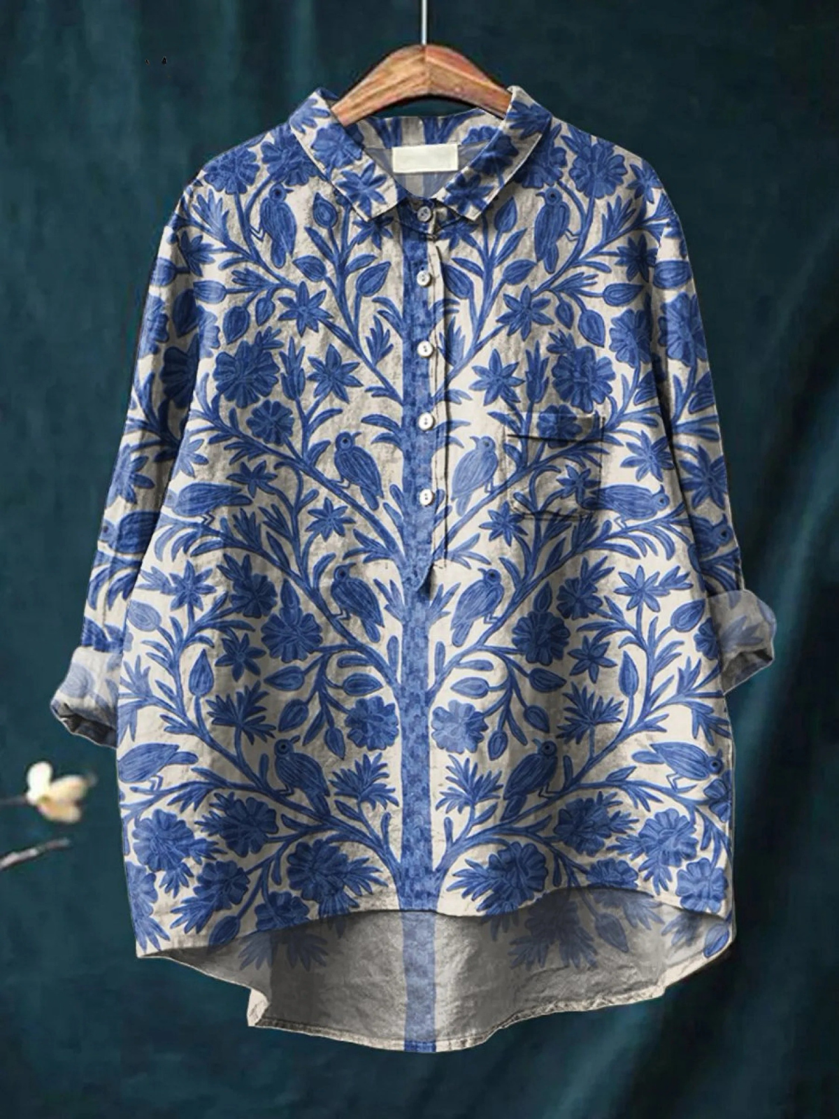 Natalie | Camisa casual con estampado de arte floral vintage de la India