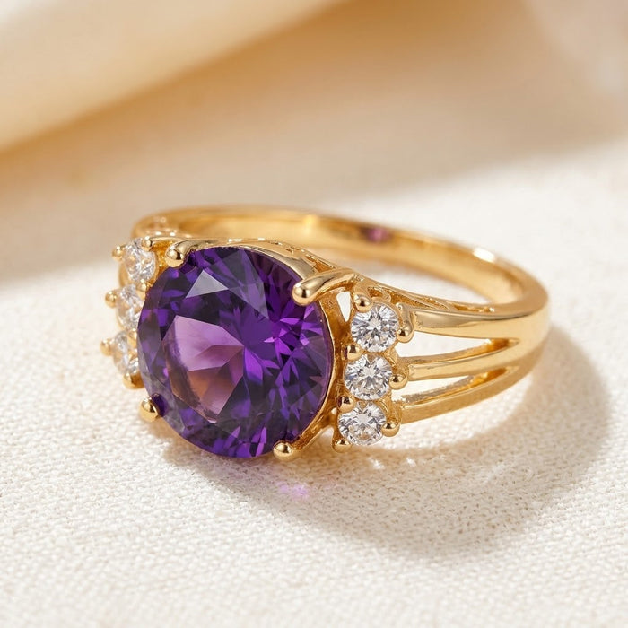 Anillo de vástago dividido de amatista de oro