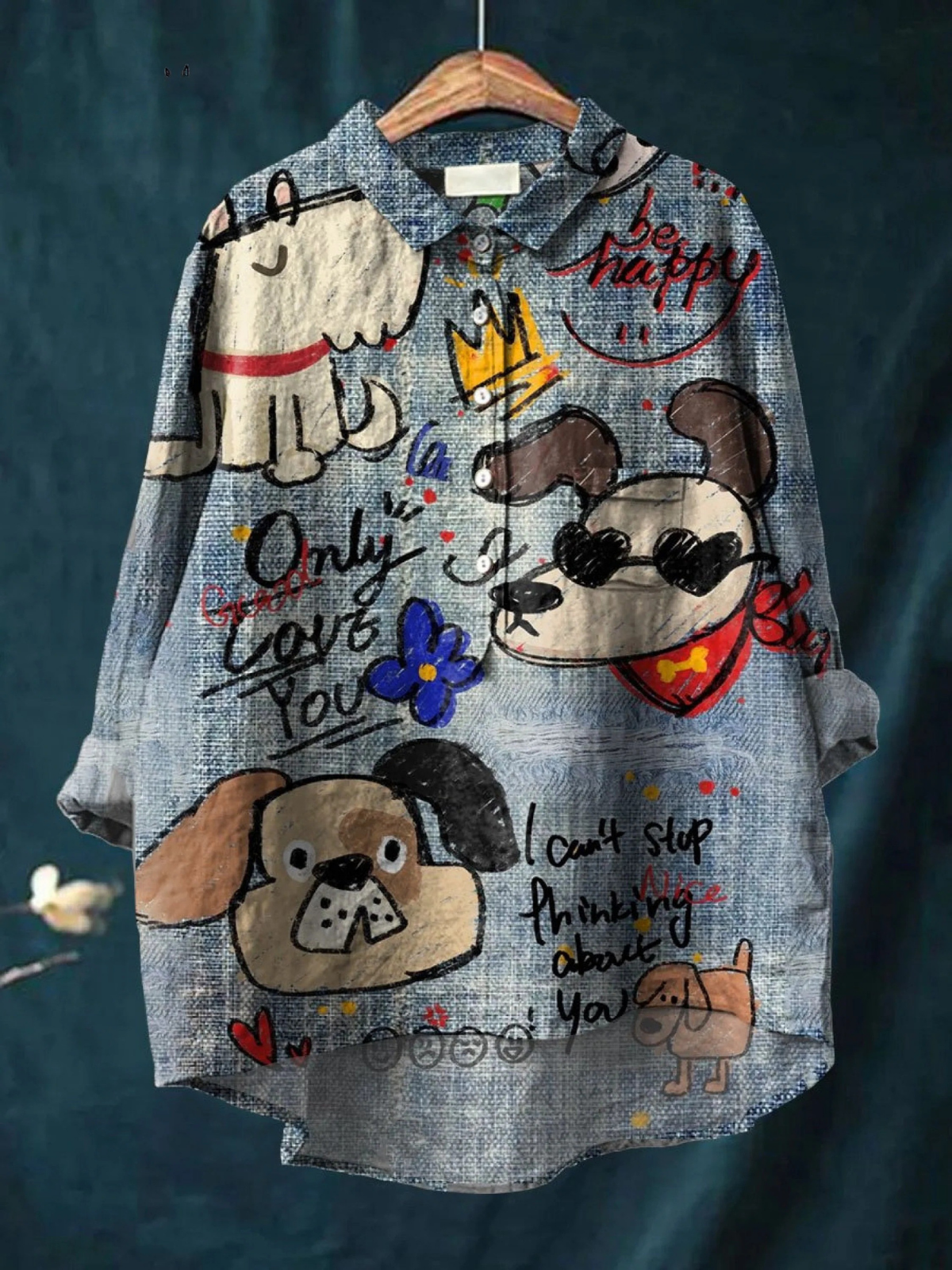 Kendra | Camisa informal con estampado de arte de perritos
