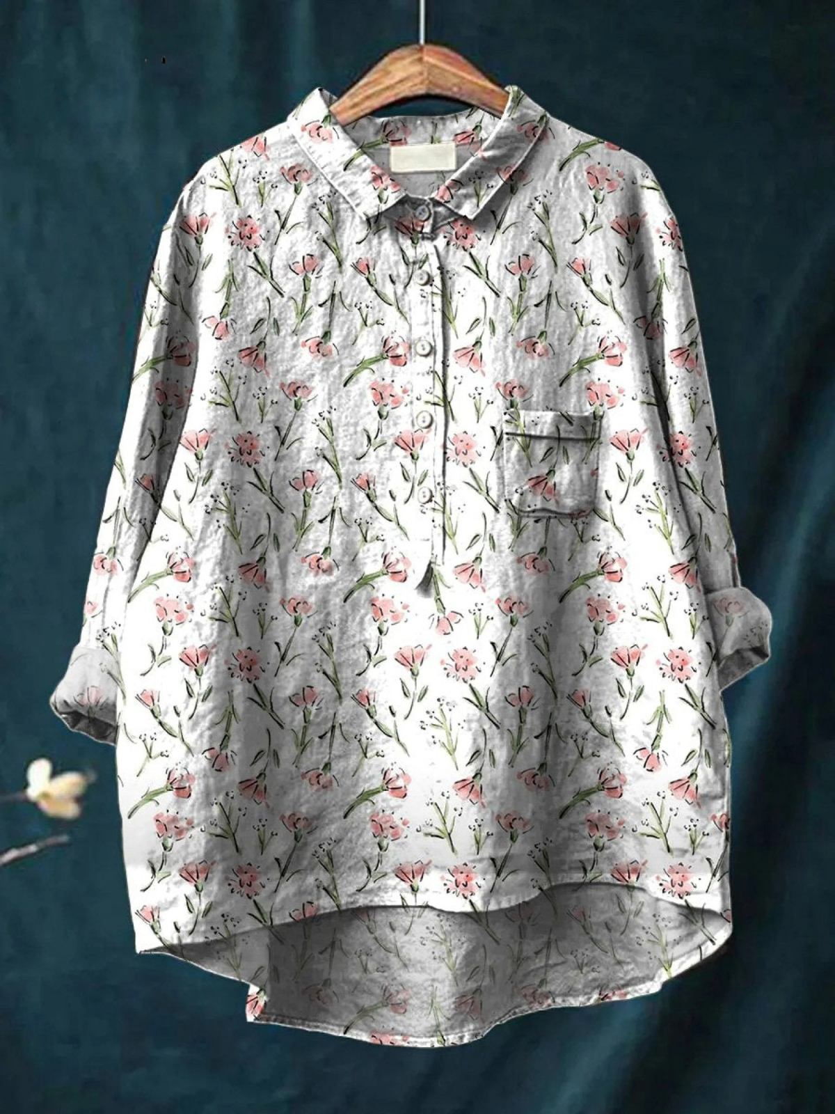 Hadley | Camisa informal con estampado de flores primaverales en rosa
