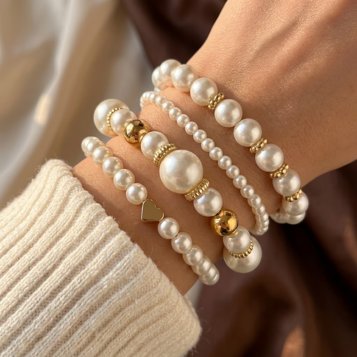 Conjunto de pulsera con cuentas de perlas de oro